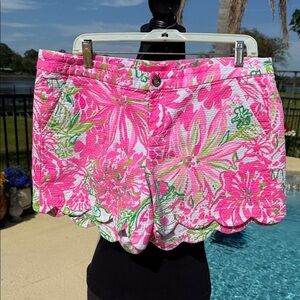 Lilly Pulitzer Pink & Green Floral Scalloped Hem Shorts